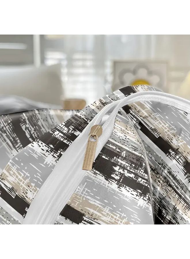 غطاء لحاف من البوليستر باللون الرمادي الداكن بتصميم هندسي وملمس فرشاة، مقاس 70×87×86.61 بوصة، 3 قطع، مناسب لجميع الفصول - Image 4